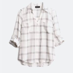 White Plaid Button-Up Shirt